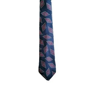 VINTAGE Italian Navy Blue & Red Diamond Print Retro Men's Neck Tie